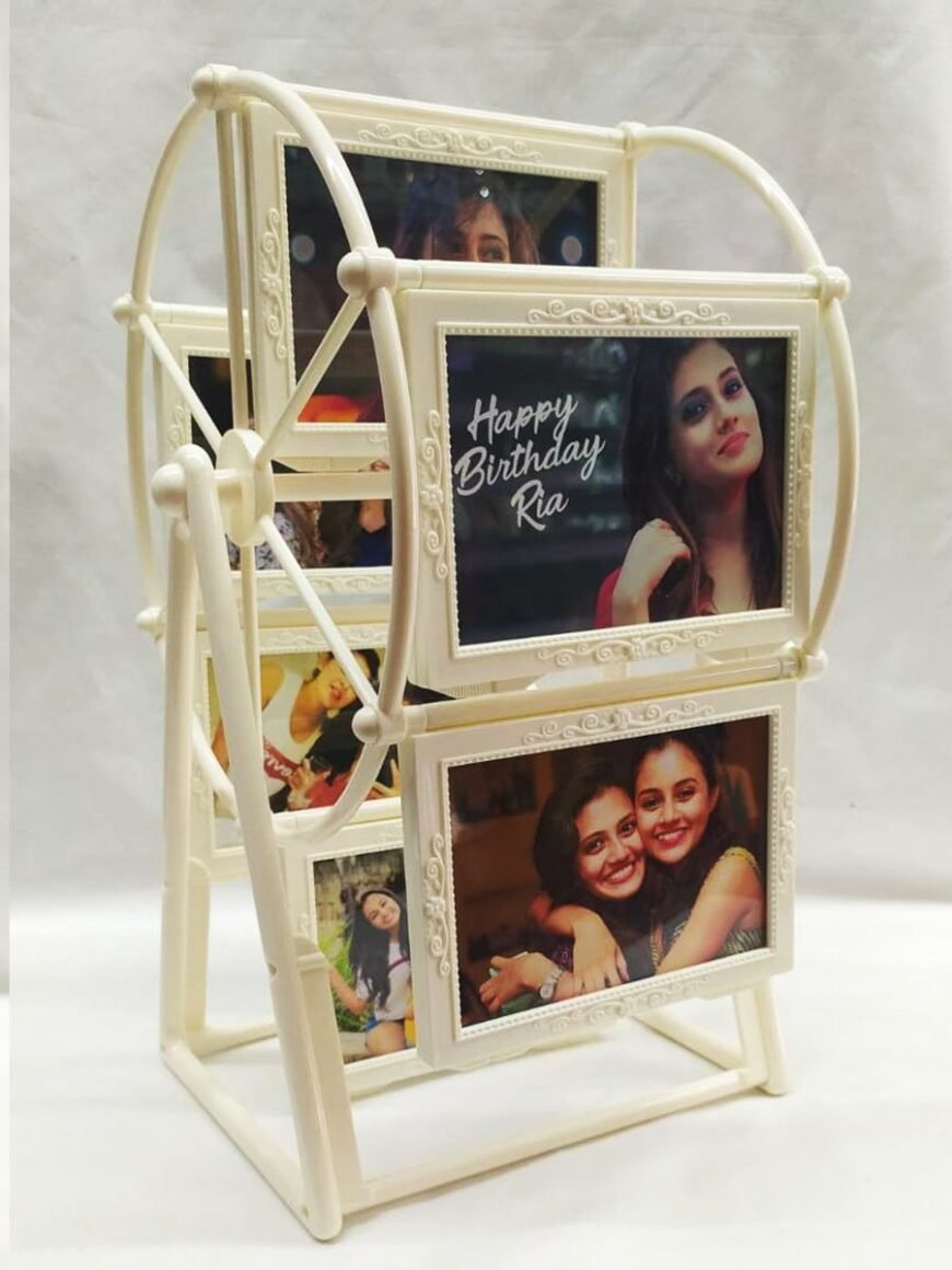White Solid Personalised Rotating Wheel Photo Stand