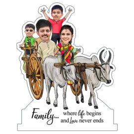 Family Caricature with Bullock cart