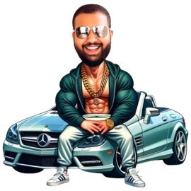 Men with Car Caricature