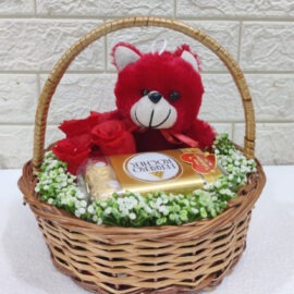 Teddy Valentine Combo with Ferrero Rocher Chocolates Gift Basket