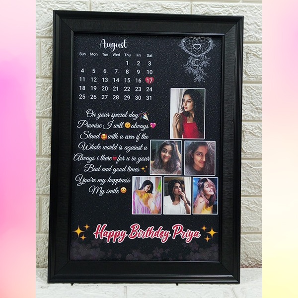 Personalized Birthday Photo Frame with Calendar Custom Multi-Photo Collage Frame