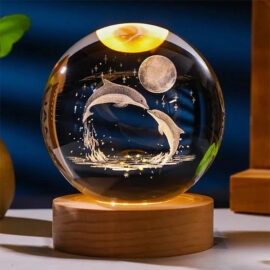 3D Dolphin Glowing Crystal Ball Desk Lamp